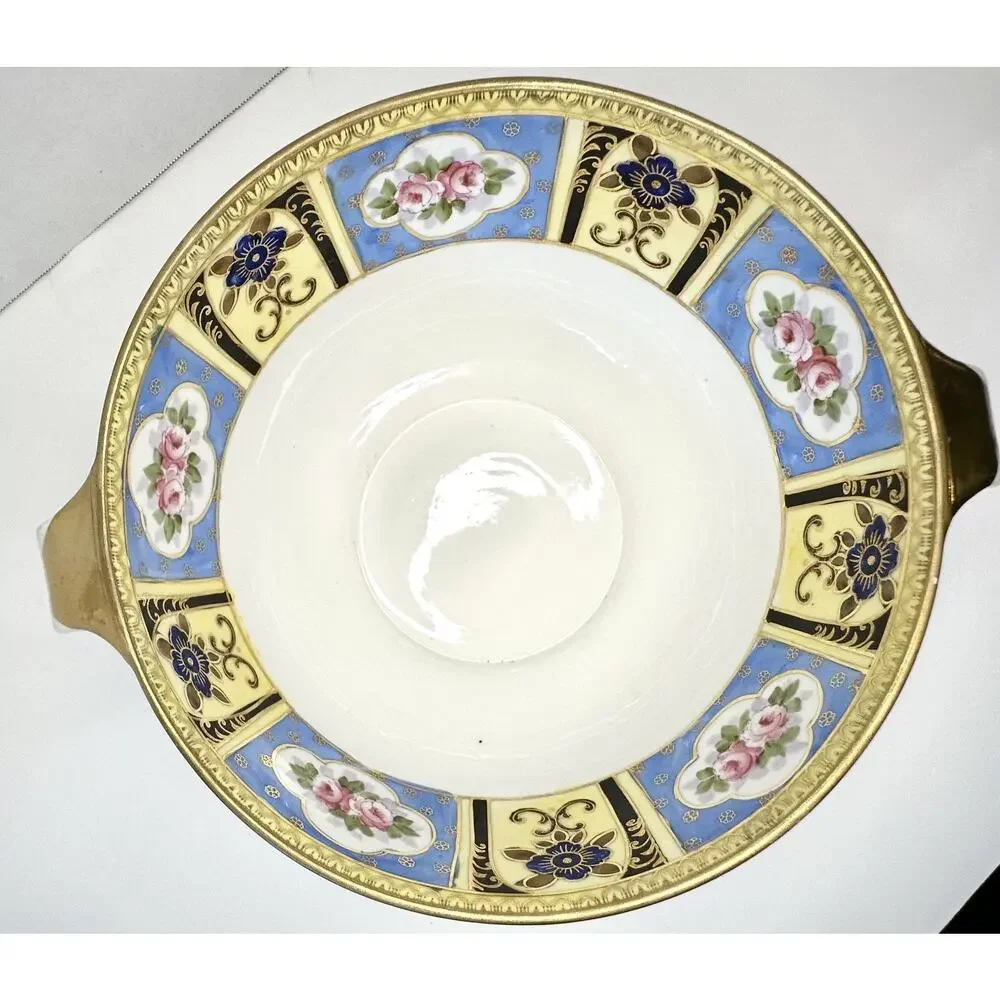Antique Noritake Double Handled Cream Soup Bowl M Wreath Pink Rose 1921-1930